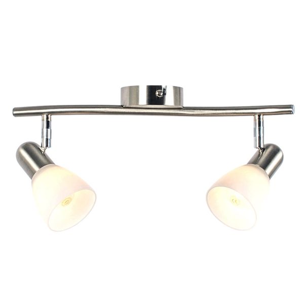 Spot double BELLA en métal argenté et verre opale blanc
