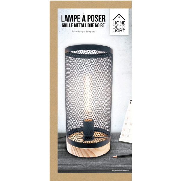Lampe à Poser Cylindre Grille Métal Bois – Image 10