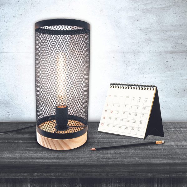 Lampe à Poser Cylindre Grille Métal Bois