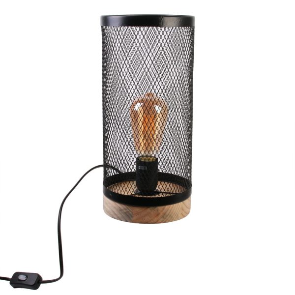 Lampe à Poser Cylindre Grille Métal Bois – Image 3