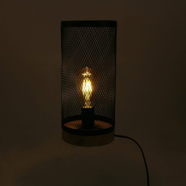 Lampe à Poser Cylindre Grille Métal Bois – Image 5