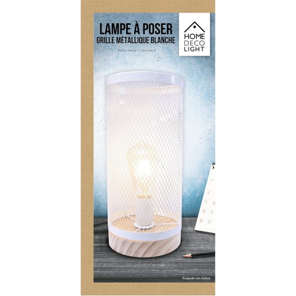 Lampe à Poser Cylindre Grille Métal Bois – Image 9