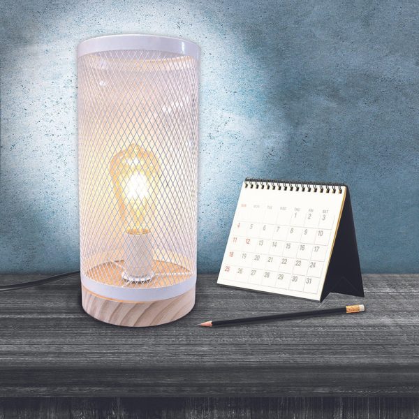 Lampe à Poser Cylindre Grille Métal Bois – Image 6