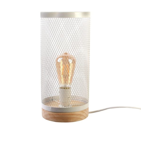 Lampe à Poser Cylindre Grille Métal Bois – Image 2