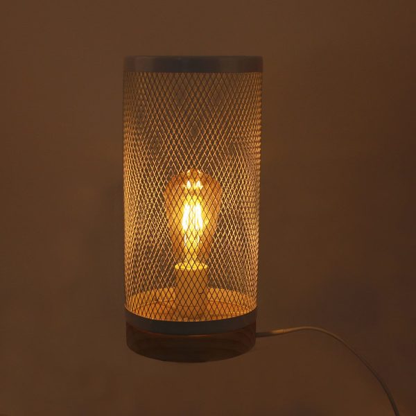 Lampe à Poser Cylindre Grille Métal Bois – Image 4