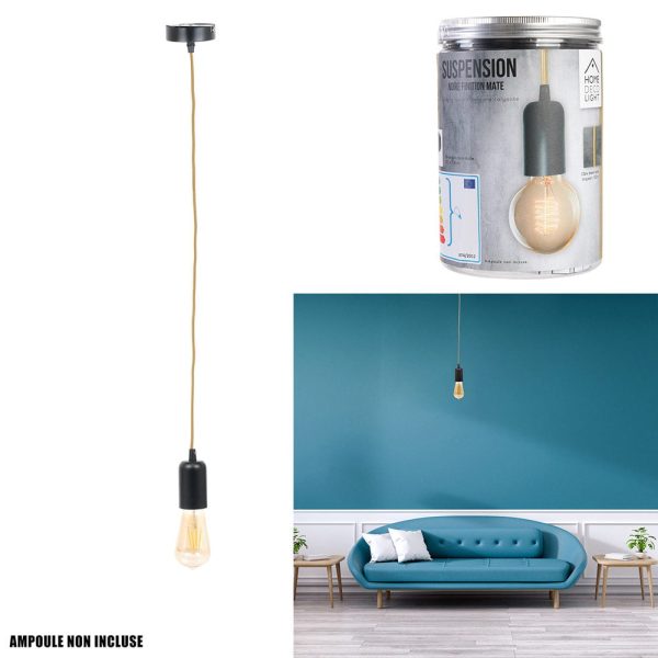 Suspension Vintage Noir Mat Aluminium Câble Doré M8 – Image 6