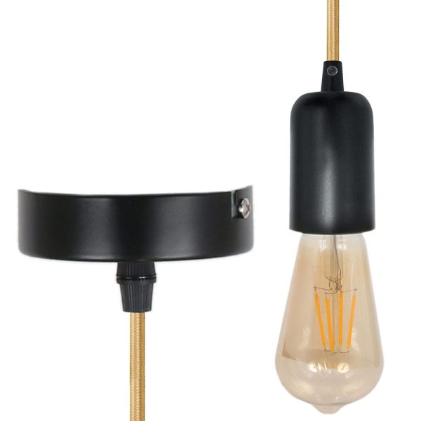 Suspension Vintage Noir Mat Aluminium Câble Doré M8 – Image 4