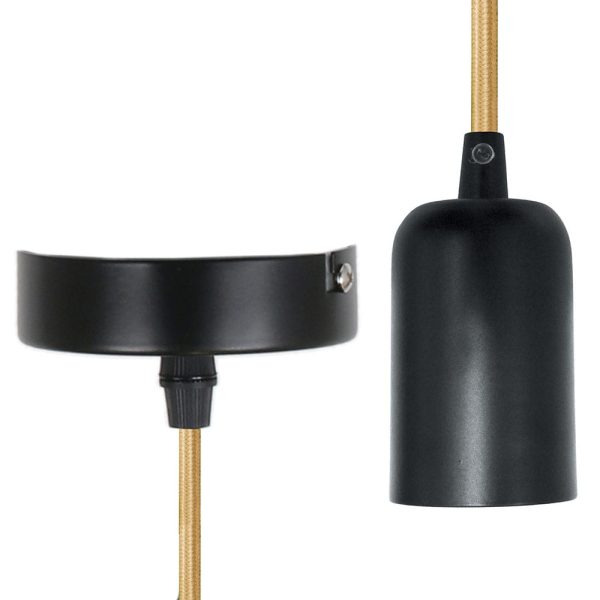 Suspension Vintage Noir Mat Aluminium Câble Doré M8 – Image 5