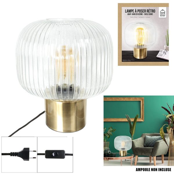 Lampe à Poser Verre Vintage Transparent et Doré M8 – Image 10