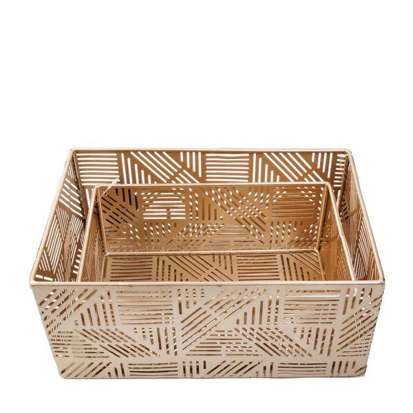 Panier Métal Ajouré Doré Rayure X2 M6 – Image 2