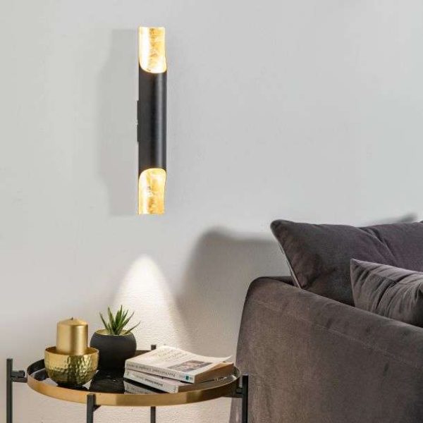 Applique murale barre NICCI en métal noir intérieur doré – Image 2