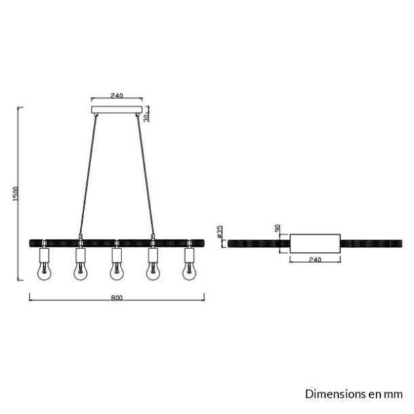 Suspension barre Trio Einar 5xE27 80cm,noir – Image 2