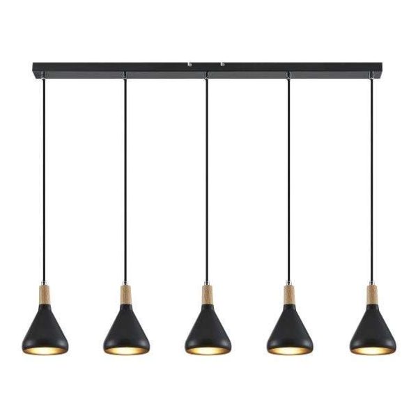 Suspension design COCKTAIL (5x40W) en métal noir et bois