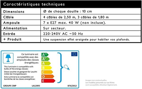 Suspension Araignée LA12093 7L Modulable Rouge – Image 2