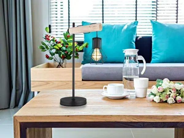 Lampe à poser Globo Priska 1xE27 H55cm,bois/noir – Image 2