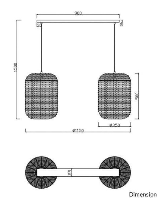 Suspension barre Trio Runa 2xE27 90cm,naturel &ndash; Image 2