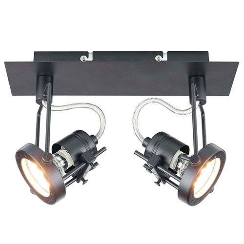 Spots modernes orientables TECHNO (2x3W) en m&eacute;tal noir mat &ndash; Image 1