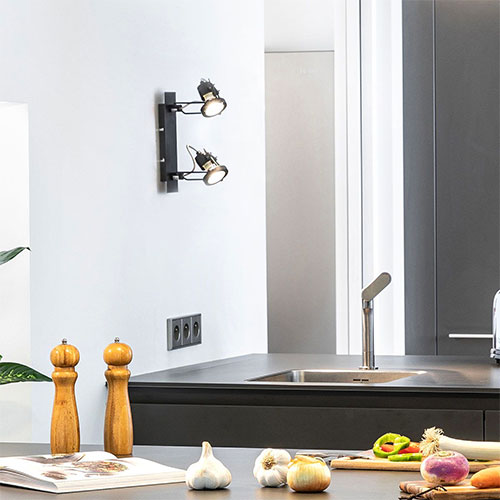 Spots modernes orientables TECHNO (2x3W) en m&eacute;tal noir mat &ndash; Image 2