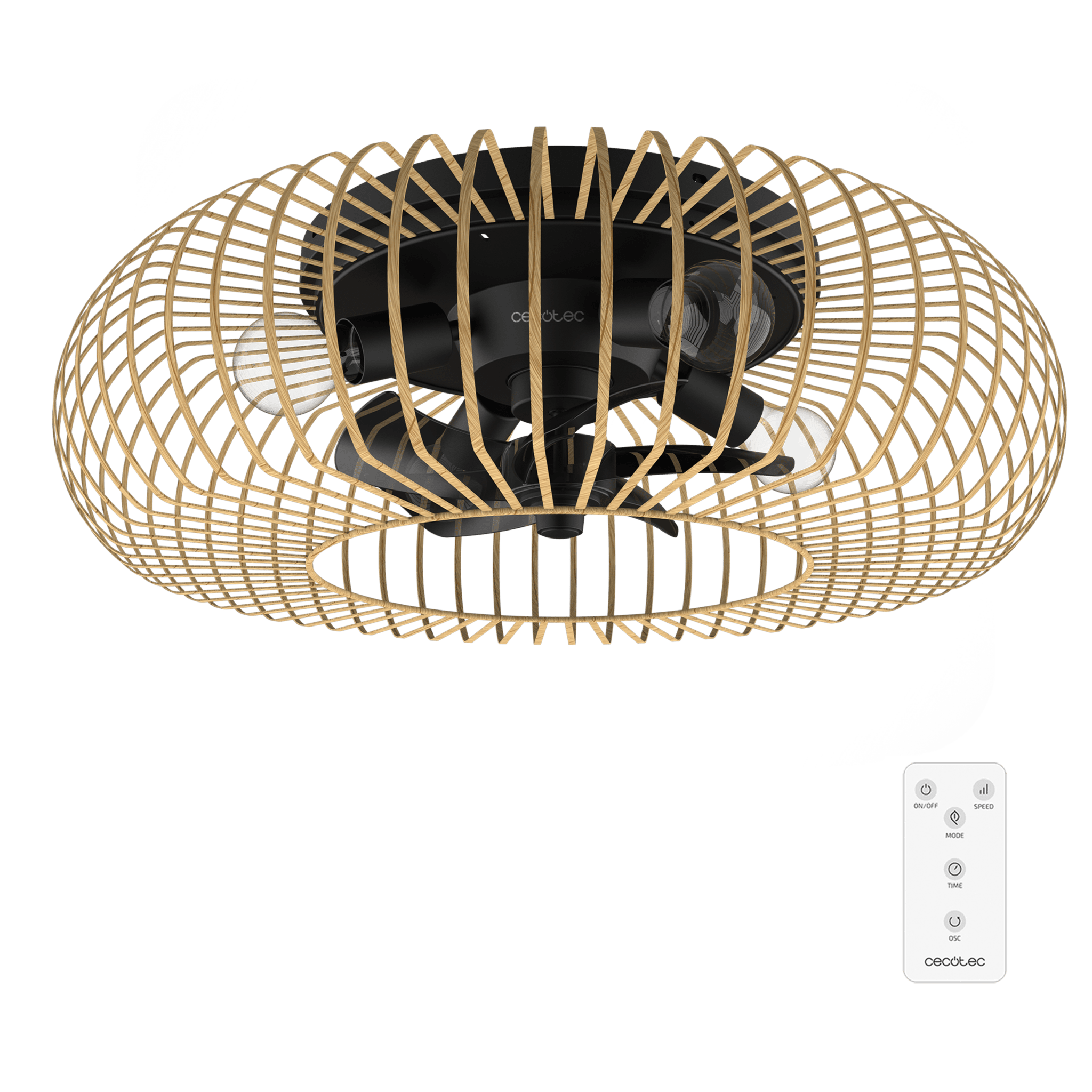 Ventilo Cecotec 5P LampAero600 4xE27 28cm,blanc/bois &ndash; Image 1