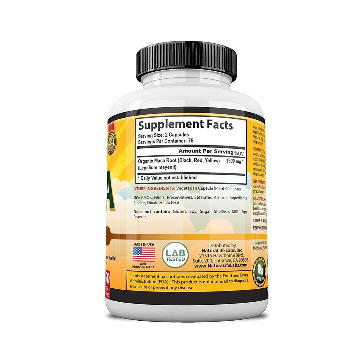 Maca Organica Naturalife Labs Root Negro Rojo Amarillo 1900 Mg por Cápsula, 150 Cápsulas Suplemento Vegano - Imagen 2