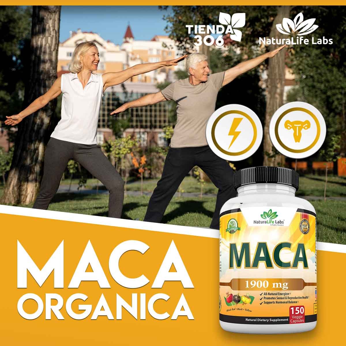 Maca Organica Naturalife Labs Root Negro Rojo Amarillo 1900 Mg por Cápsula, 150 Cápsulas Suplemento Vegano - Imagen 3