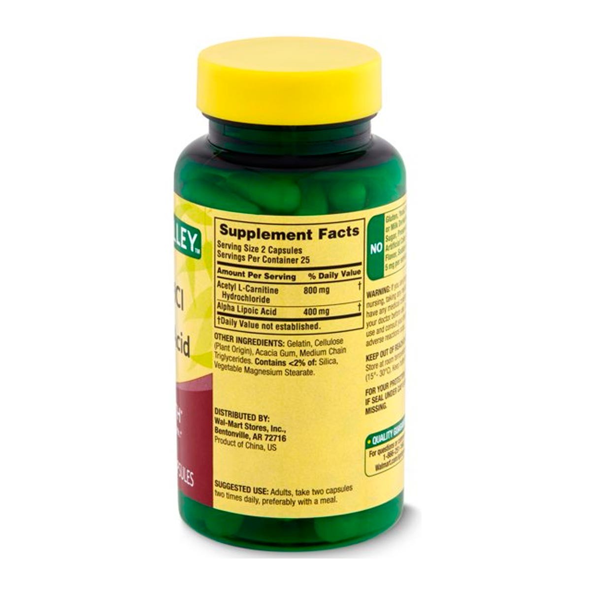 Spring Valley Acetil L-Carnitina Con Acido Alfa Lipoico Salud Del Cerebro 50 Capsulas - Imagen 2