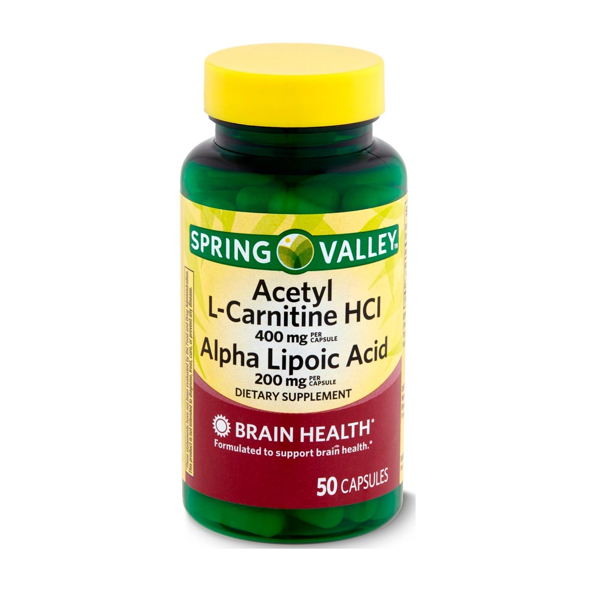 Spring Valley Acetil L-Carnitina Con Acido Alfa Lipoico Salud Del Cerebro 50 Capsulas