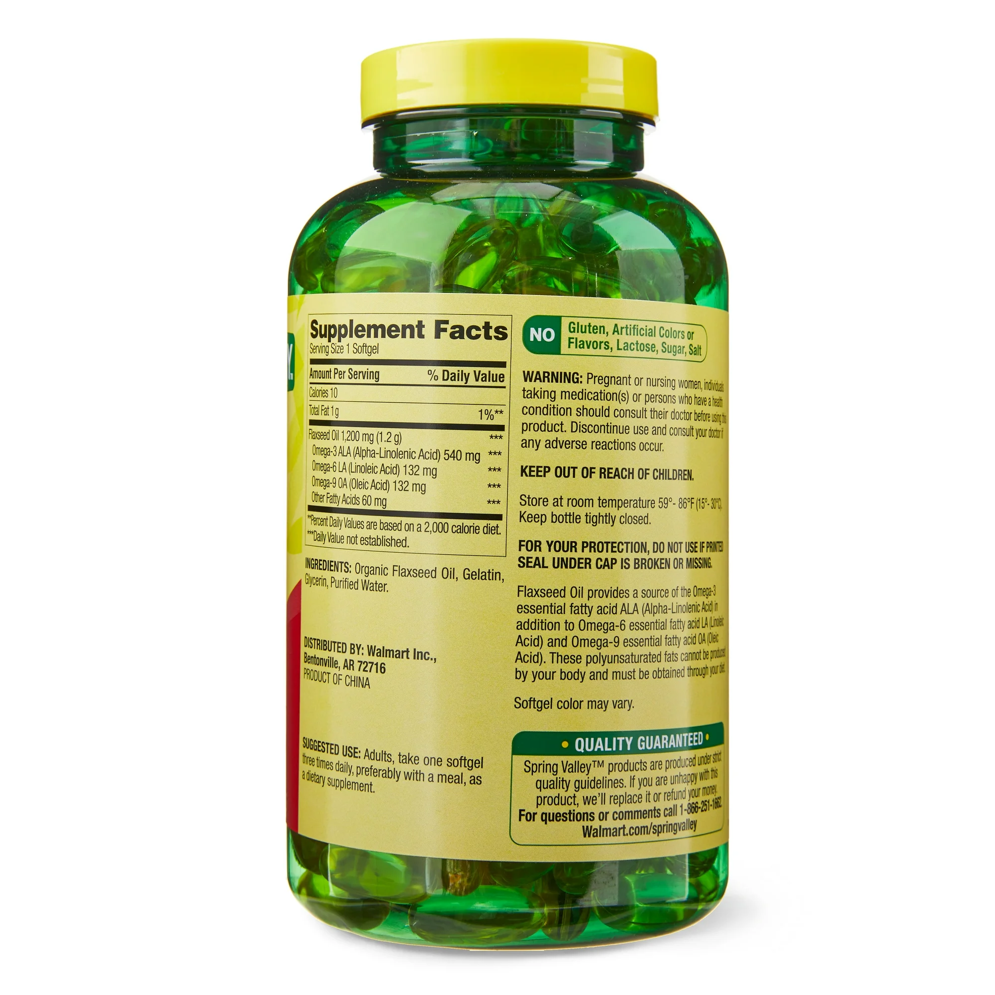 Spring Valley Aceite de Linaza Prensado en Frío - Flaxseed Oil 1200 mg por Servicio, 540 mg de Omega-3, 200 Cápsulas Blandas - Imagen 4