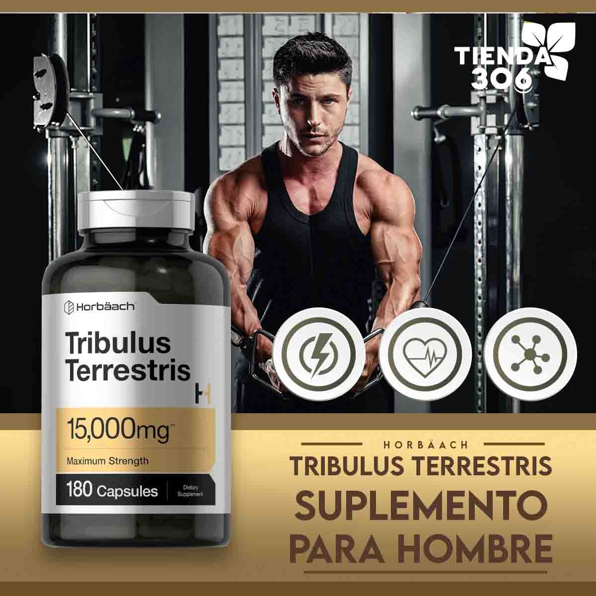 Horbaach Tribulus Terrestris Suplemento para Hombre 15,000 mg 180 Cápsulas