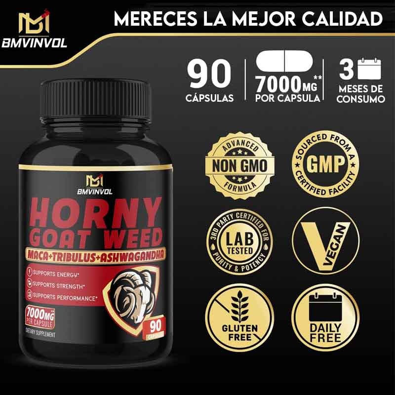 BMVINVOL Hierba De Cabra En Celo Maca + Tribulus + Ashwagandha 7000mg 90 capsulas - Imagen 3