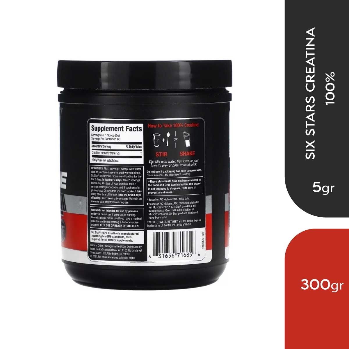 Six Star Pro Nutrition Creatina 100% Sin Sabor 10.58 oz (300g) 60 servicios - Imagen 2