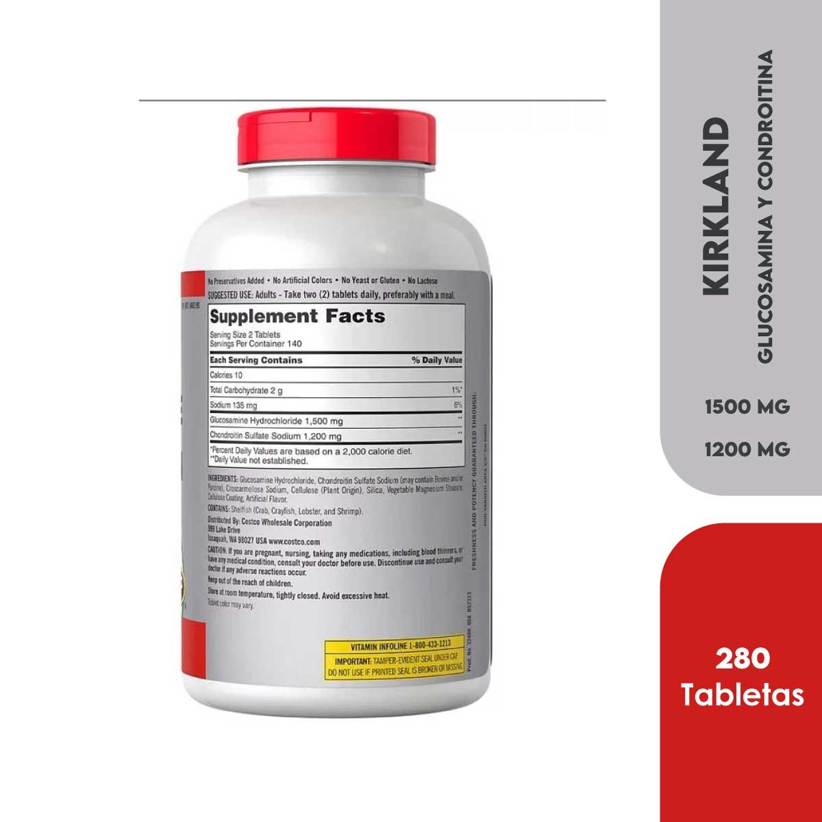 Kirkland Glucosamina y Condroitina 280 Tabletas - Imagen 2