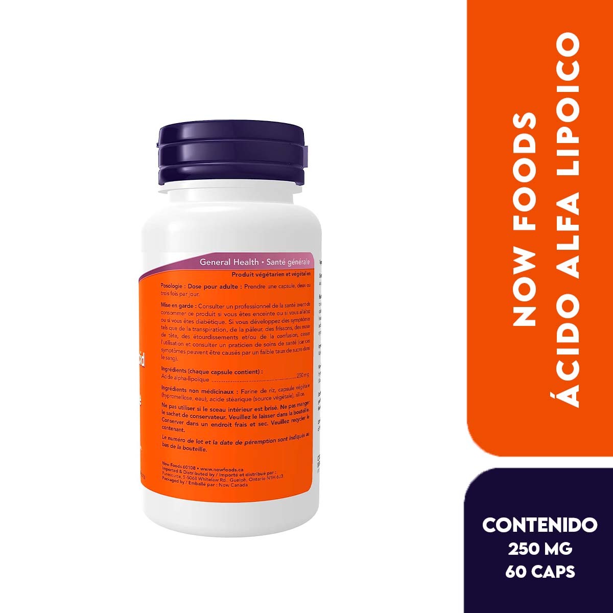 Now Acido Alfa Lipoico 250mg 60  Cápsulas - Imagen 2