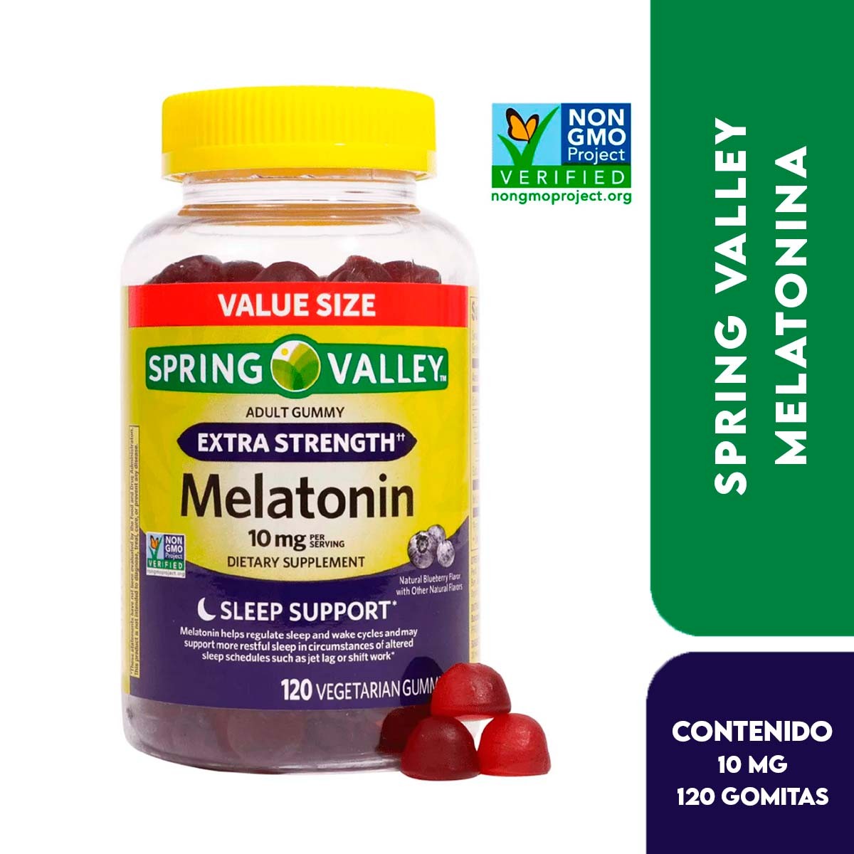 Spring Valley Melatonina 10 mg Sabor a Arándanos Soporte para el Sueño 120 Gomitas Vegetarianas - Imagen 2