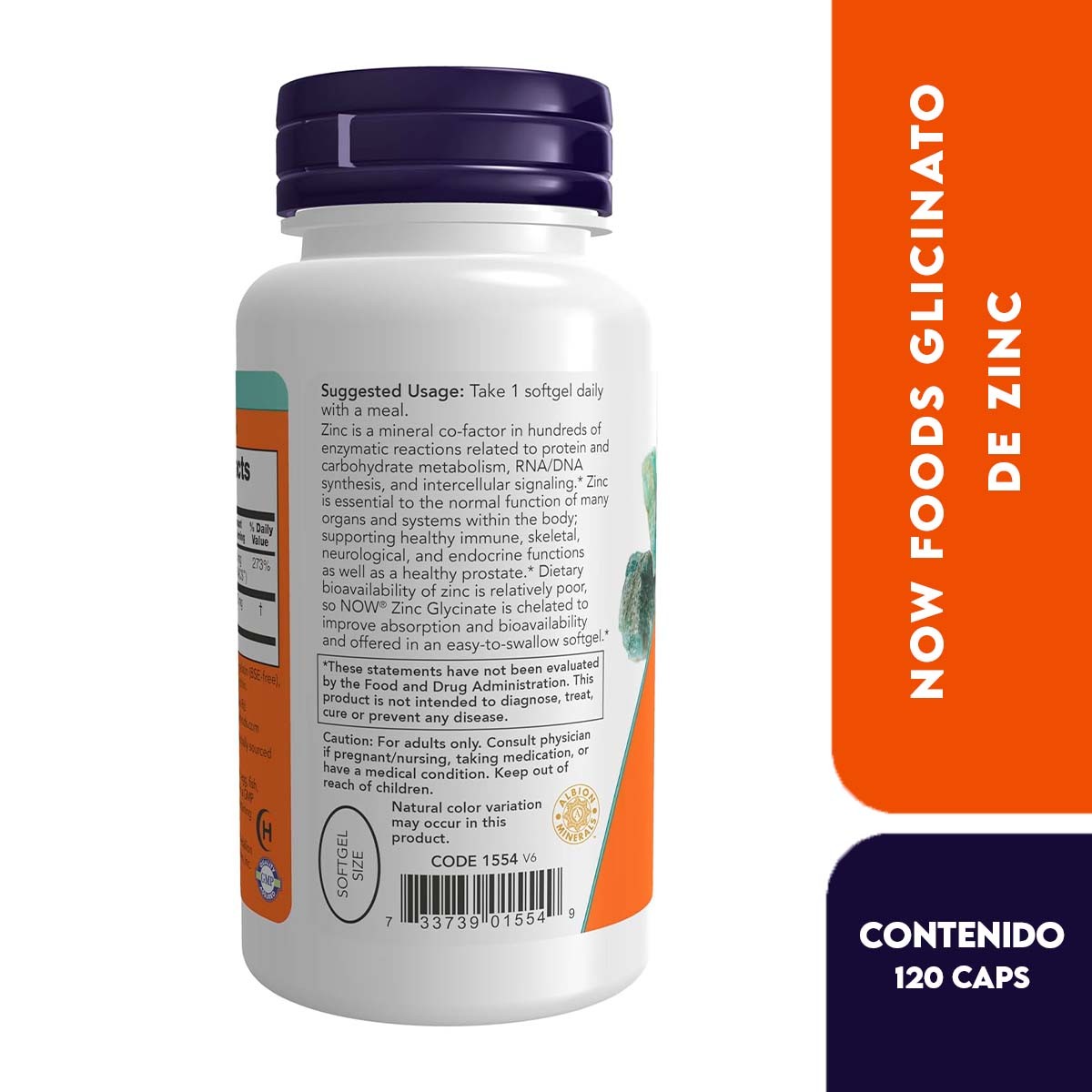Now Glicinato de Zinc 120 Cápsulas Blandas - Imagen 2