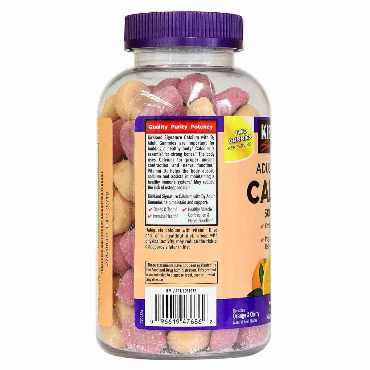 Kirkland Signature Gomitas de Calcio 500 mg + Vitamina D3 25 mcg - 120 Gomitas - Imagen 2