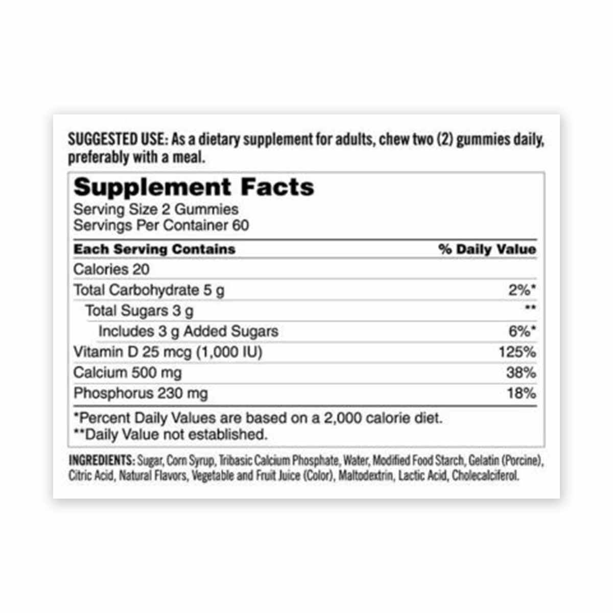Kirkland Signature Gomitas de Calcio 500 mg + Vitamina D3 25 mcg - 120 Gomitas - Imagen 3