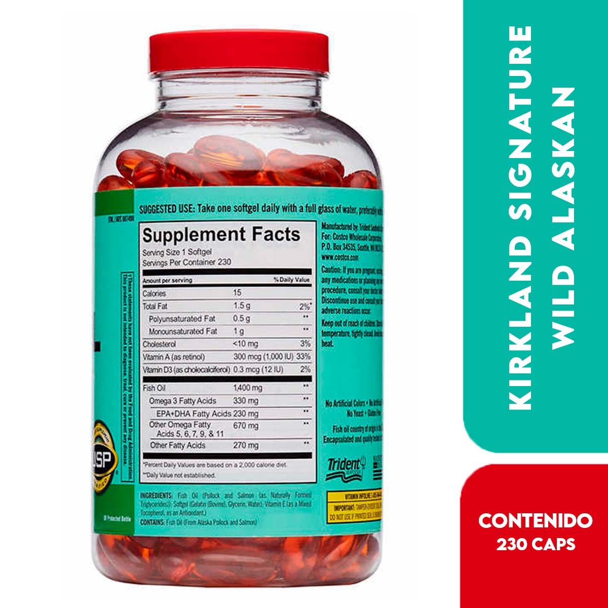 Kirkland Aceite de Pescado Wild Alaskan - Wild Alaskan Fish Oil 1400 mg 230 Cápsulas Blandas - Imagen 2