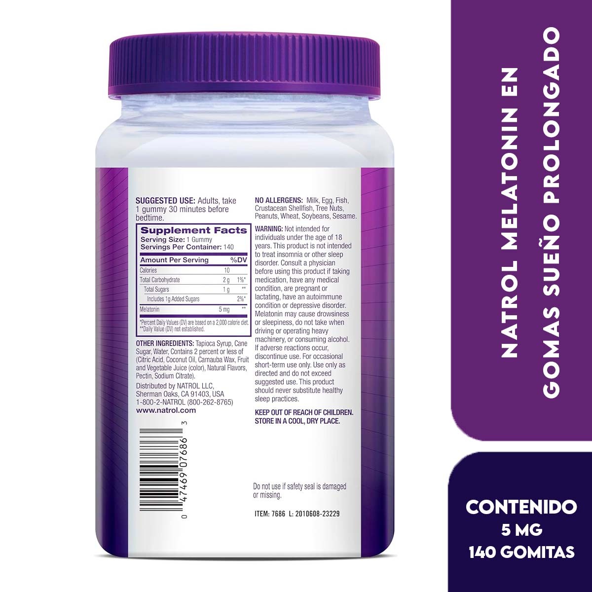 Natrol Melatonin en Gomas Sueño Prolongado Sabor a Fresa 5 mg 140 Gomitas - Imagen 3