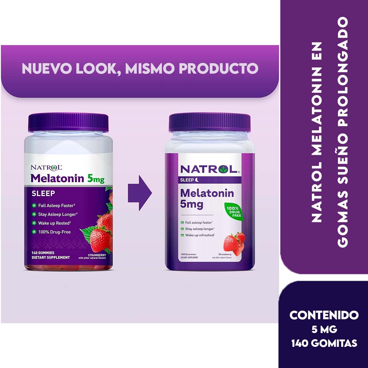 Natrol Melatonin en Gomas Sueño Prolongado Sabor a Fresa 5 mg 140 Gomitas - Imagen 4