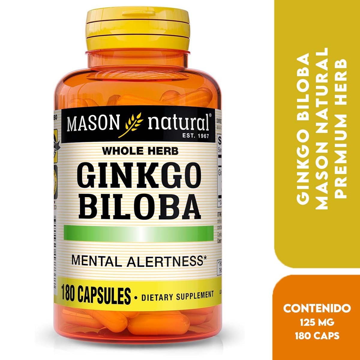 Mason Natural Premium Herb Ginkgo Biloba 125 mg Hierba Adaptógena 180 Cápsulas - Imagen 5