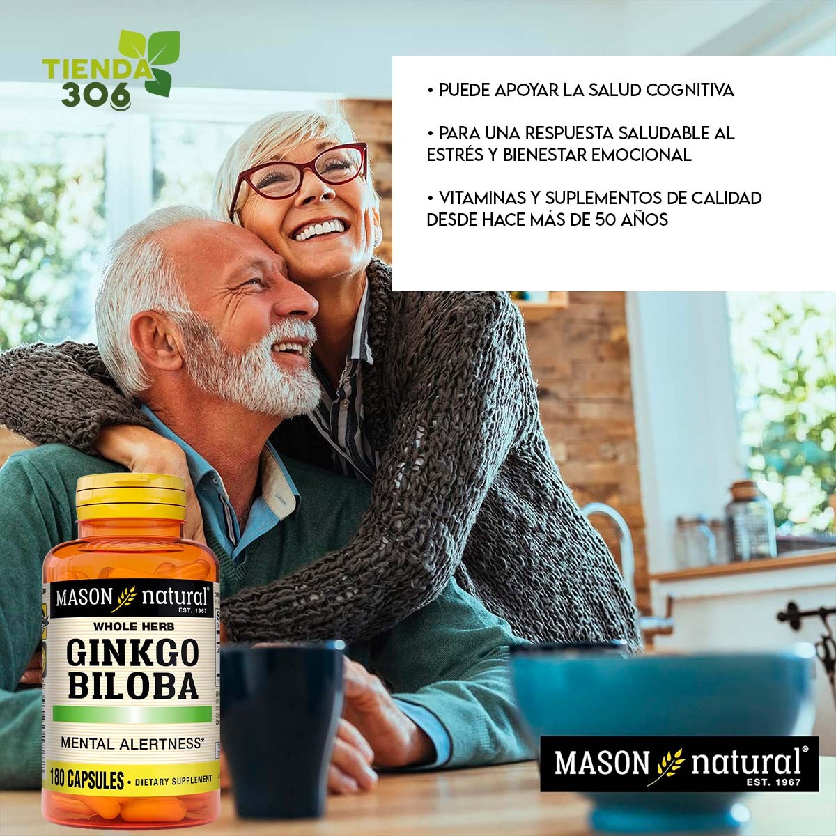 Mason Natural Premium Herb Ginkgo Biloba 125 mg Hierba Adaptógena 180 Cápsulas - Imagen 4