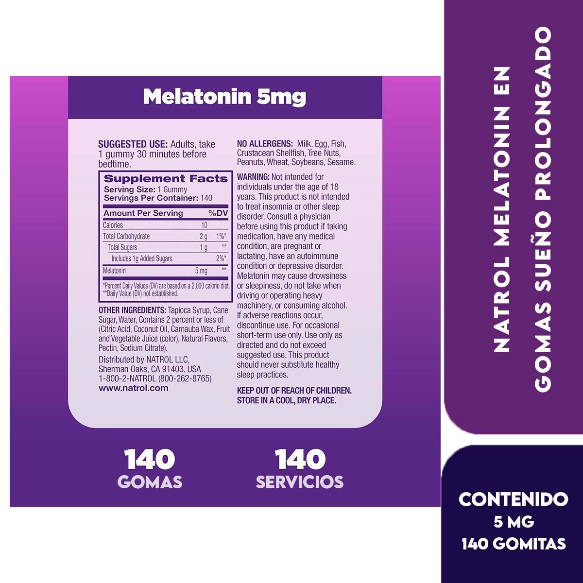 Natrol Melatonin en Gomas Sueño Prolongado Sabor a Fresa 5 mg 140 Gomitas - Imagen 5