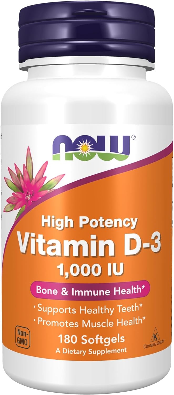 Now Vitamina D-3 1,000 IU Alta Potencia - Soporte Estructural 180 Cápsulas Suaves