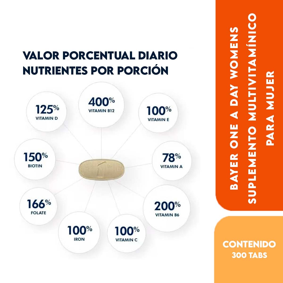 Bayer One A Day Womens Suplemento Multivitamínico para Mujer con Vitamina A, B, C, D y E, Calcio y Magnesio 300 Tabletas - Imagen 2