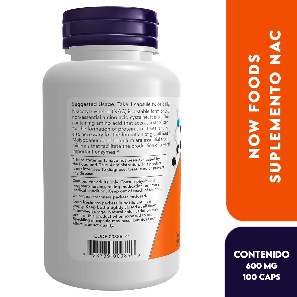 Now NAC 600 mg Protección Contra Radicales Libres, con Selenio y Molibdeno  Mantiene la Salud Celular 100 Cápsulas Vegetales - Imagen 2