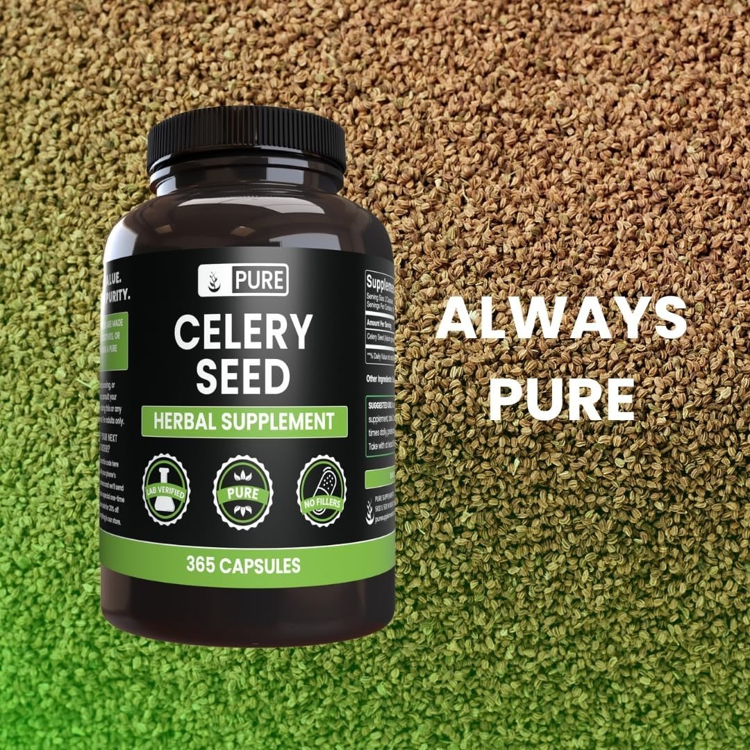 Pure Suplemento Herbal de Semillas de Apio - Celery Seed Herbal Sumplement 365 Capsulas - Imagen 4