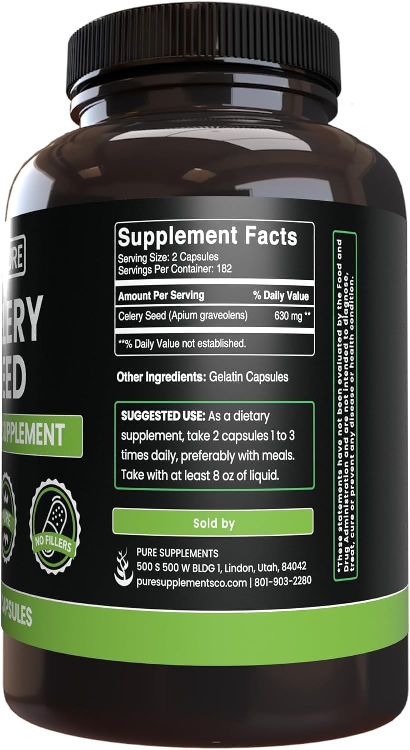 Pure Suplemento Herbal de Semillas de Apio - Celery Seed Herbal Sumplement 365 Capsulas - Imagen 5