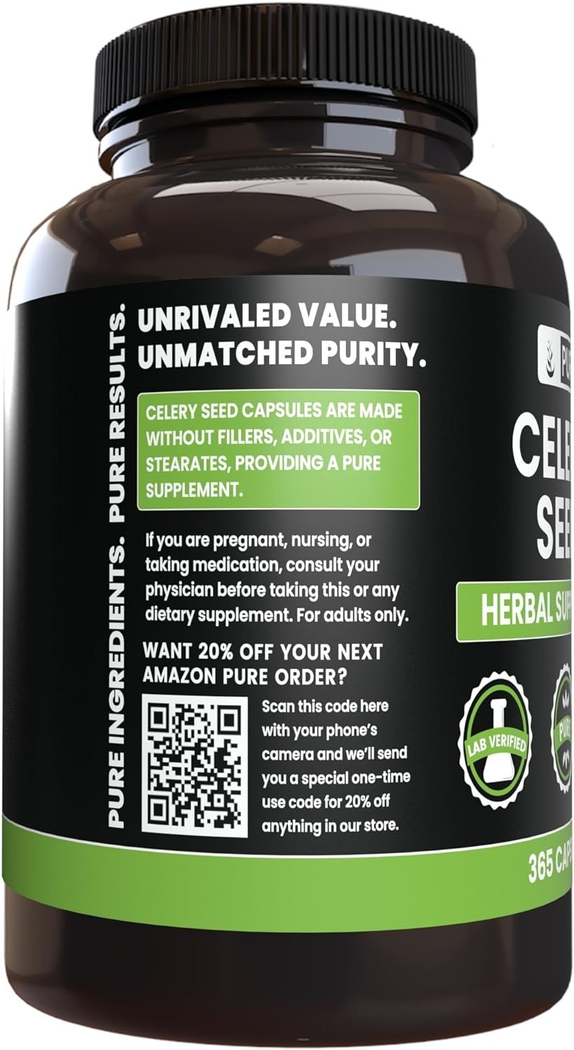 Pure Suplemento Herbal de Semillas de Apio - Celery Seed Herbal Sumplement 365 Capsulas - Imagen 6