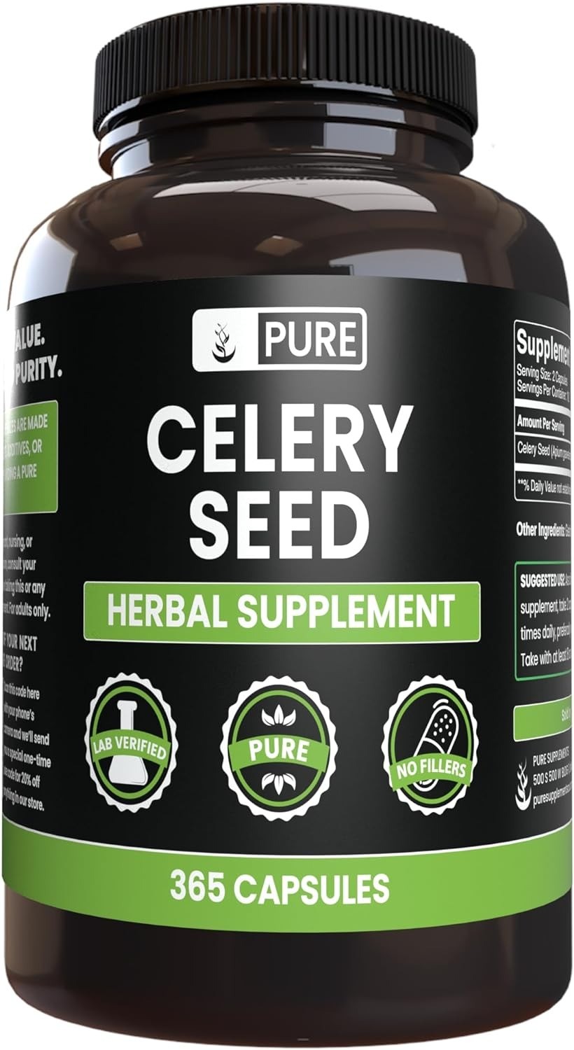 Pure Suplemento Herbal de Semillas de Apio - Celery Seed Herbal Sumplement 365 Capsulas